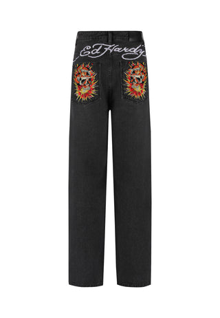 Mens Exploding Skull Xxtra Denim Trousers Jeans - Black