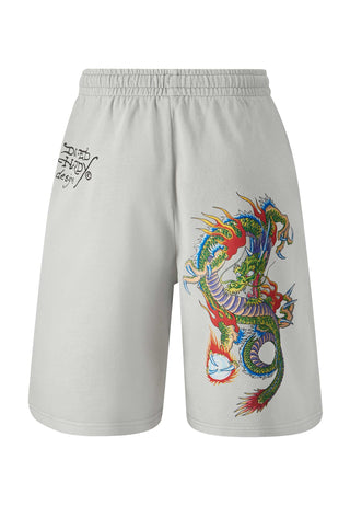 Mens Fireball Dragon Sweat Shorts - Washed Grey