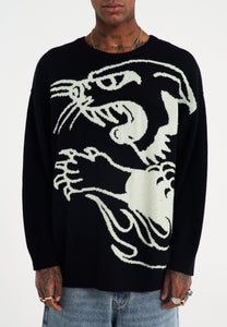 Mens Hell Cat Jaquard Knitted Jumper - Black