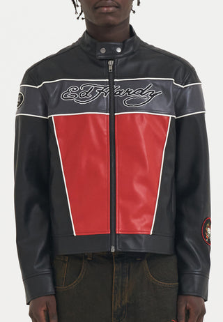 Mens Holly Panther Vegan Leather Motocross Jacket - Black/Red