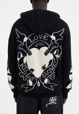 Mens Knitted Love Kills Knitted Zip Thru Hoodie - Black