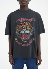 Mens La Tiger Vintage Diamante Tshirt - Black