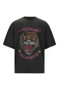 Mens La Tiger Vintage Diamante Tshirt - Black