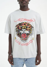 Mens La Tiger Vintage Diamante Tshirt - Grey