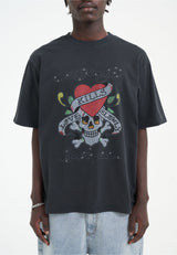 Mens Love Kills Slowly Diamante Tshirt - Black