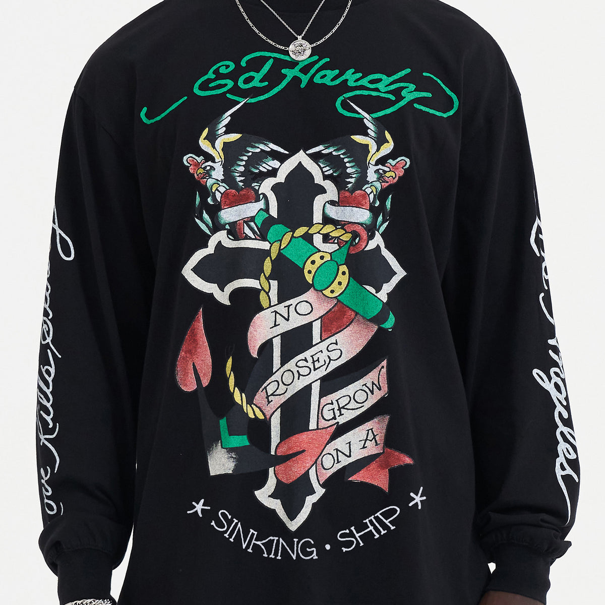Mens No Roses Grow Long Sleeve T-Shirt - Black – Ed Hardy UK