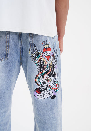 Nyc-Skull Tattoo Graphique Jean Denim Pantalon - Bleach