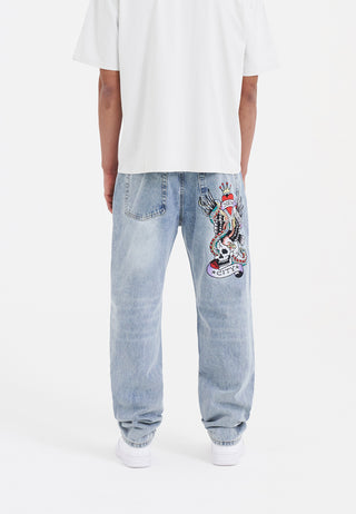 Nyc-Skull Tattoo Graphic Jean Jeans Pant - Bleach
