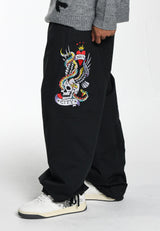 Mens Side-Snake-Skull Woven Tech Trouser - Black