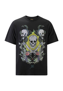 Mens Skull And Drag Battle Diamante Tshirt - Black