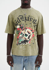 Mens Skull Out Of Hell Relaxed T-Shirt - Khaki