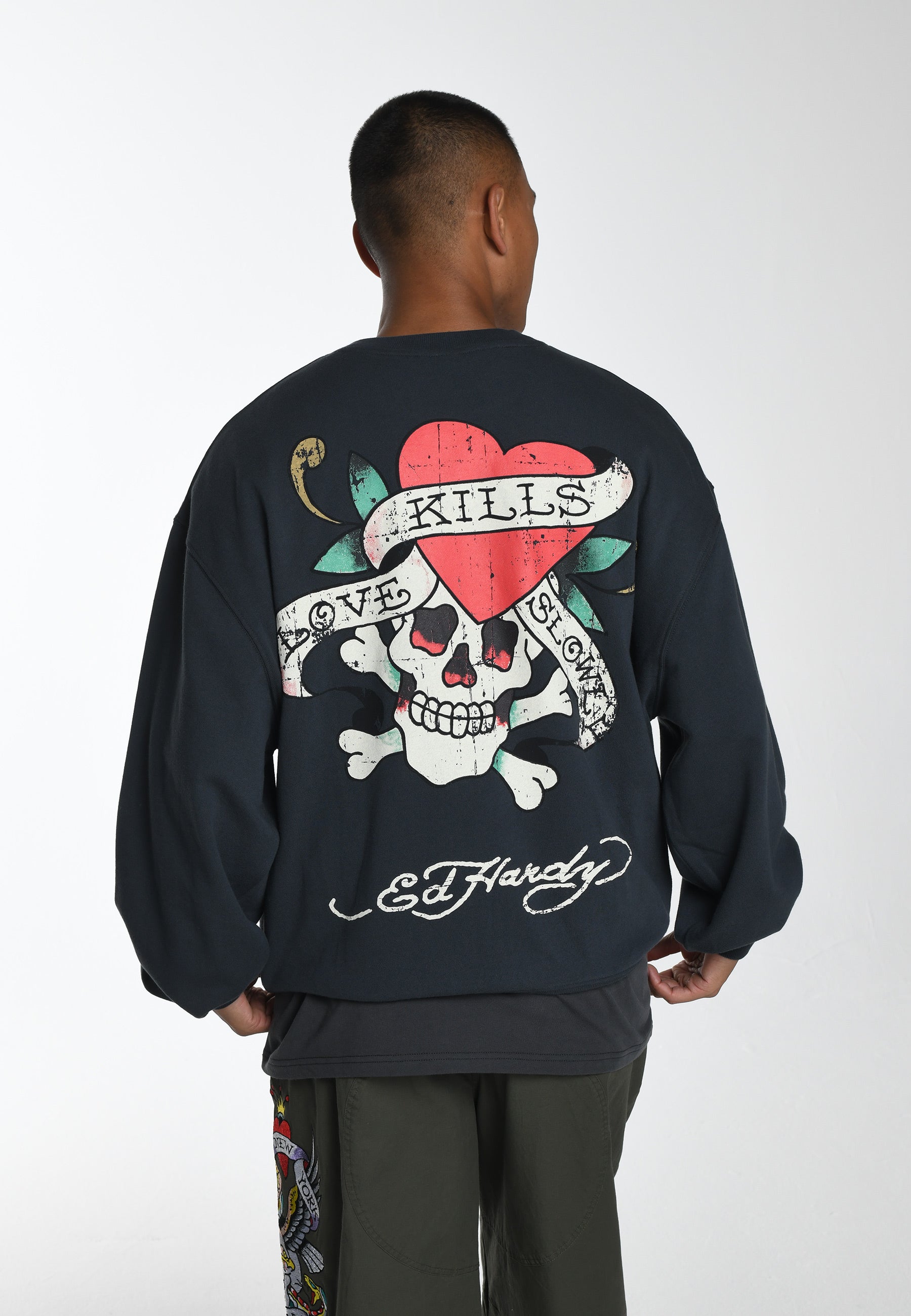 Mens Slow-Love Graphic Crew Neck Sweatshirt Charcoal – Ed Hardy UK