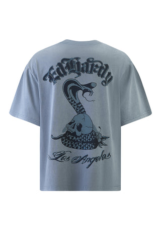 Mens Snake And Skull Acid Relaxed Tshirt - Blue