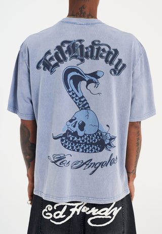 Mens Snake And Skull Acid Relaxed Tshirt - Blue