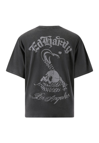 Mens Snake And Skull Acid Relaxed Tshirt - Charcoal