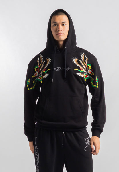 Mens Snake-Eagle-Flight Hoodie - Black