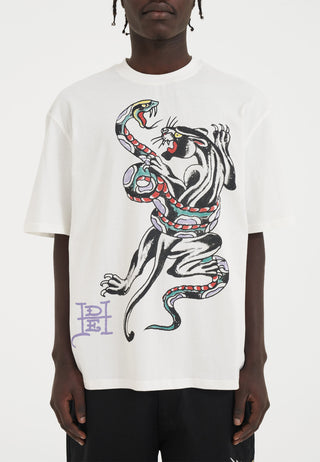 Mens Snake & Panther Battle Tshirt - White
