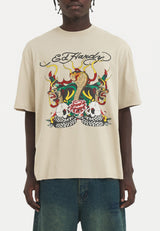 Mens Snake & Skull Fire Tshirt - Beige