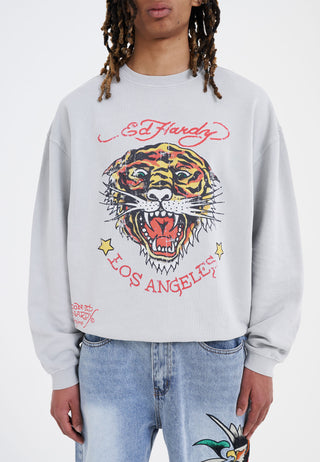 Mens Tiger-Vintage Roar Crew Neck Sweatshirt- Grey