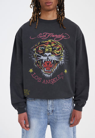 Tiger-Vintage Roar Sweatshirt mit Rundhalsausschnitt - Gewaschenes Schwarz