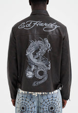 Mens Vintage Washed Vegan Leather Motocross Jacket - Brown