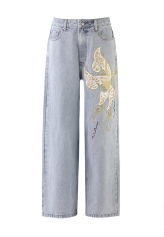 Womens Antique Butterfly Xtra Denim Trousers Jeans - Mid Blue