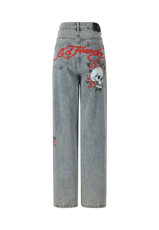 Womens Blooming Death Relaxed Denim Trousers Jeans - Blue