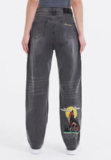 Womens Born-Wild Relaxed Fit Denim Trousers Jeans - Black