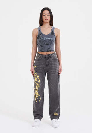 Womens Born-Wild Relaxed Fit Denim Trousers Jeans - Black