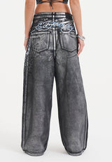 Womens Butterfly Skull Metallic Xxtra Denim Trousers Jeans - Black