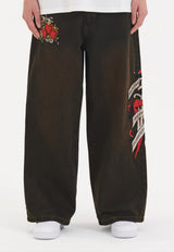 Womens Death Before Dishonour Xtra Oversized Denim Trousers Jeans - Black