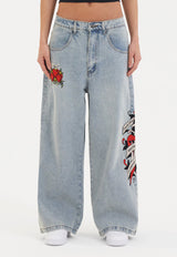 Womens Death Before Dishonour Xtra Oversized Denim Trousers Jeans - Blue