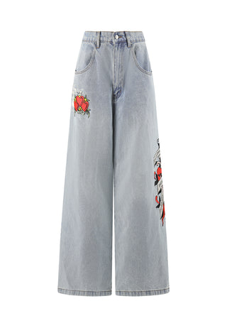 Womens Death Before Dishonour Xtra Oversized Denim Trousers Jeans - Blue