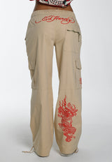 Womens Drag-Flame Cargo Trouser - Beige