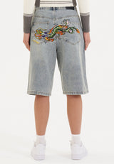 Womens Dragon Crawl Relaxed Denim Jorts Shorts - Blue