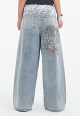 Womens Eagle Skull Diamante Xtra Denim Trousers Jeans - Bleach
