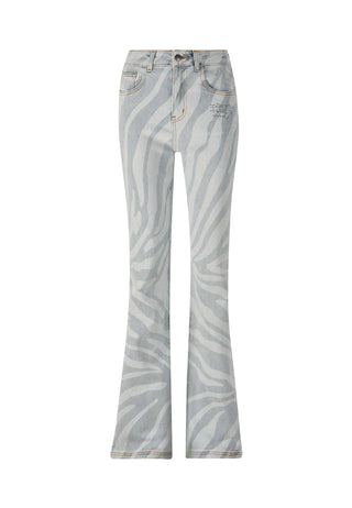Womens Flaming Tiger Flared Denim Trousers Jeans - Blue