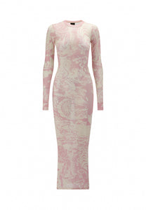 Womens Flash Sheet Mesh Long Sleeve Maxi Dress - Pink