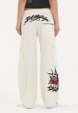 Womens Hollywood Swallow Cargo Pants Trousers - White