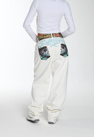Womens Koi Island Relaxed Denim Trousers Jeans - White