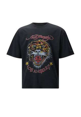 Womens La-Tiger-Vintage Tshirt Top - Black