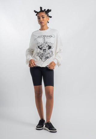 Womens Live Fast Tonal Relaxed Crew Neck Jumper  - White