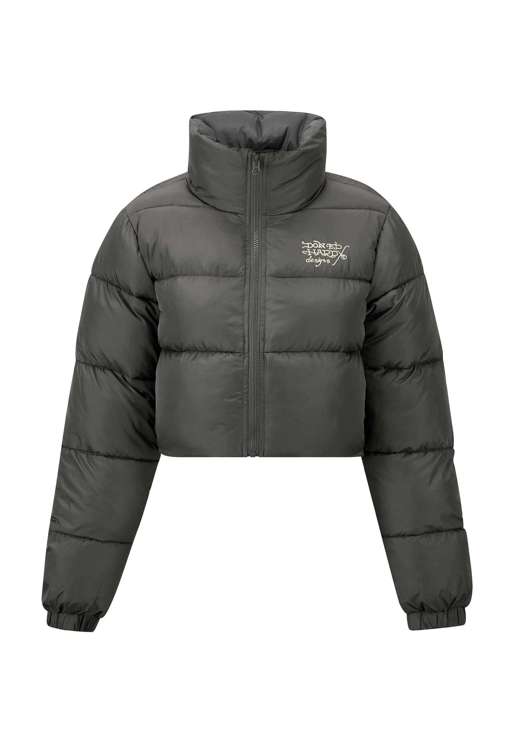 Womens Lks Cropped Puffer Jacket Grey – Ed Hardy UK - Main Image