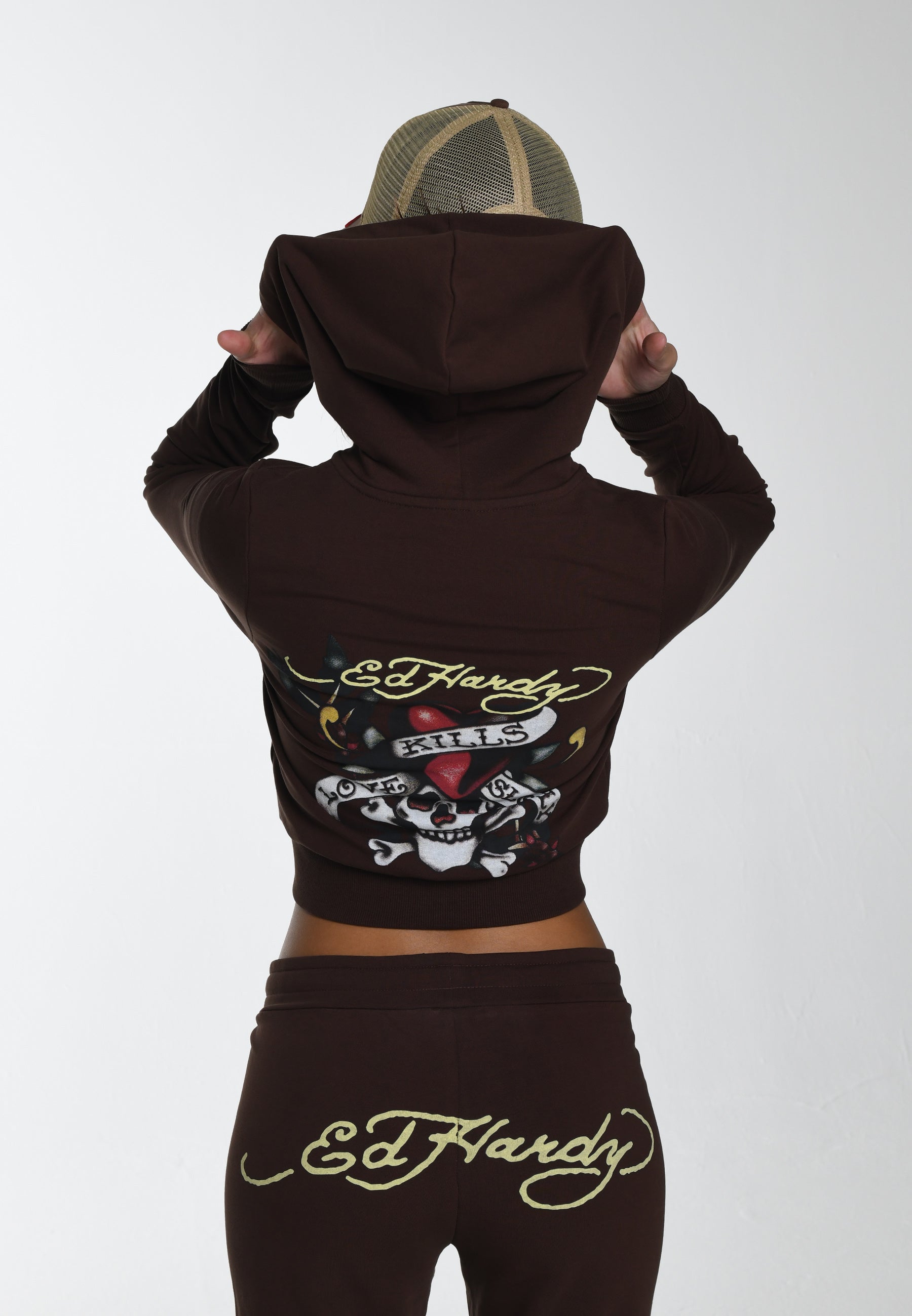 Womens Lks Graphic Cropped Zip Thru Hoodie Brown – Ed Hardy UK