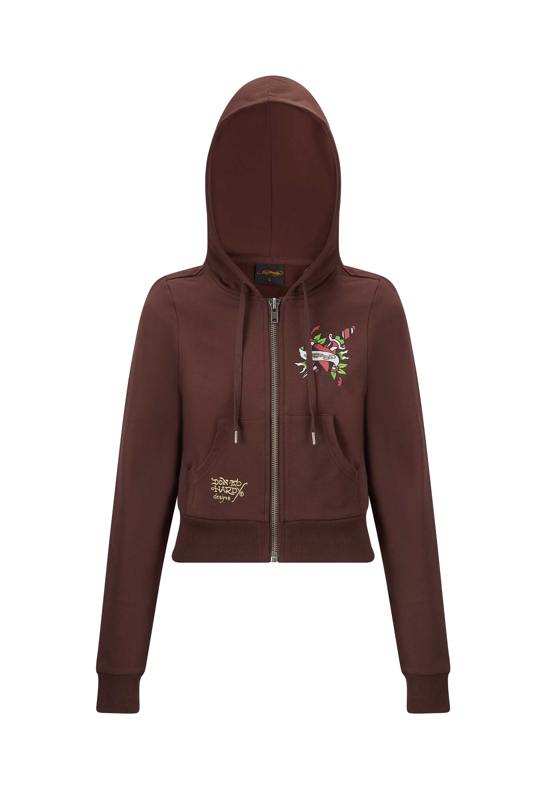 Womens Lks Graphic Cropped Zip Thru Hoodie - Brown – Ed Hardy UK