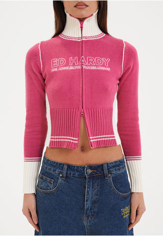 Womens Lks Zip Up Knitted Tracksuit Jacket - Pink