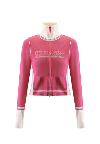 Womens Lks Zip Up Knitted Tracksuit Jacket - Pink