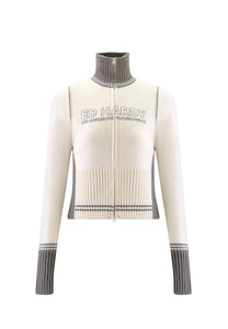 Womens Lks Zip Up Knitted Tracksuit Jacket - White