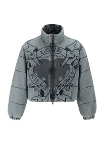 Womens Love Kills Quilted Puffer Jacket - Mid Blue