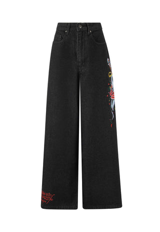 Womens Love Kills Xtra Oversized Denim Trousers Jeans - Black